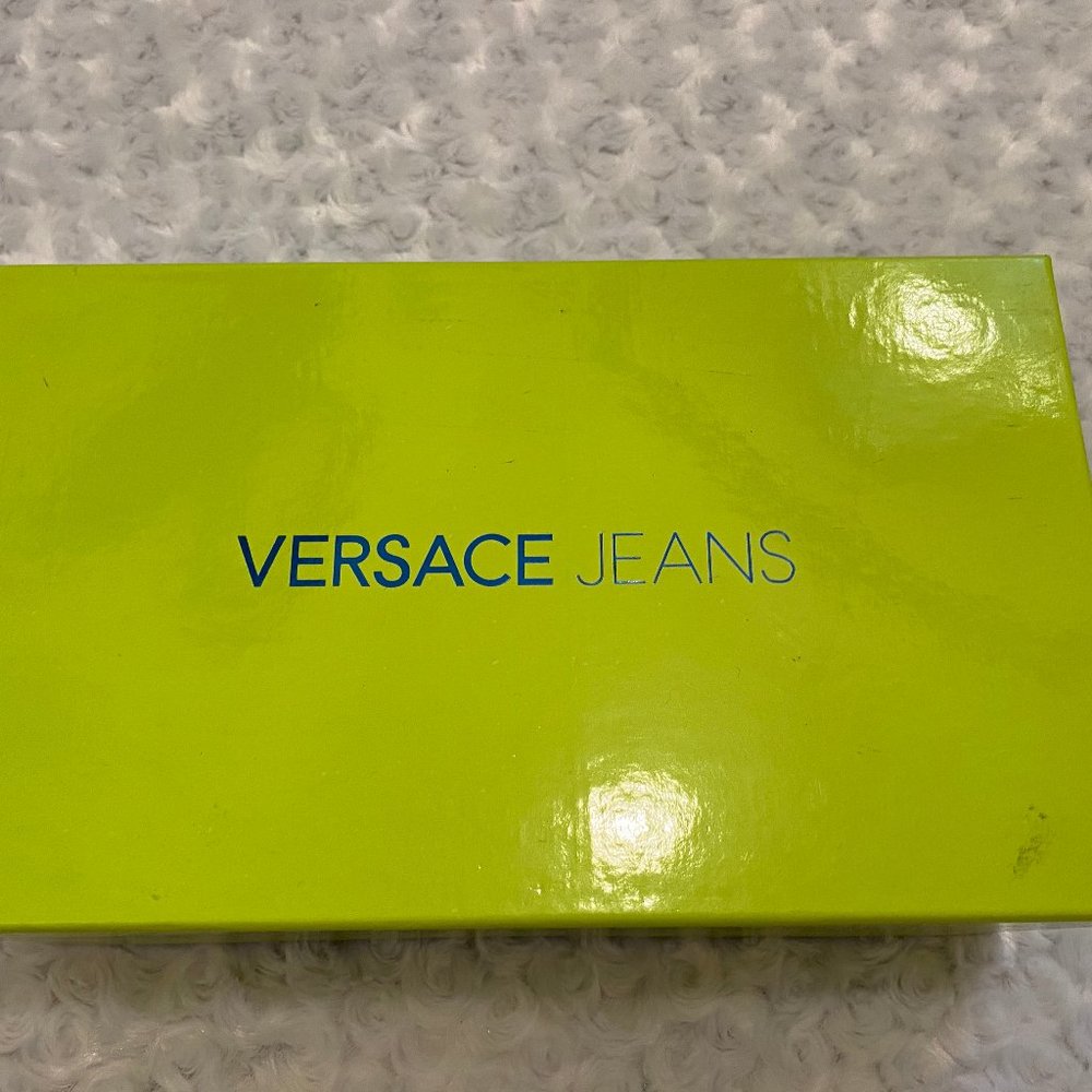 Versace Jeans Ladies Blue Glitter Mirror Flat Sandals-37 - Picture 11 of 12